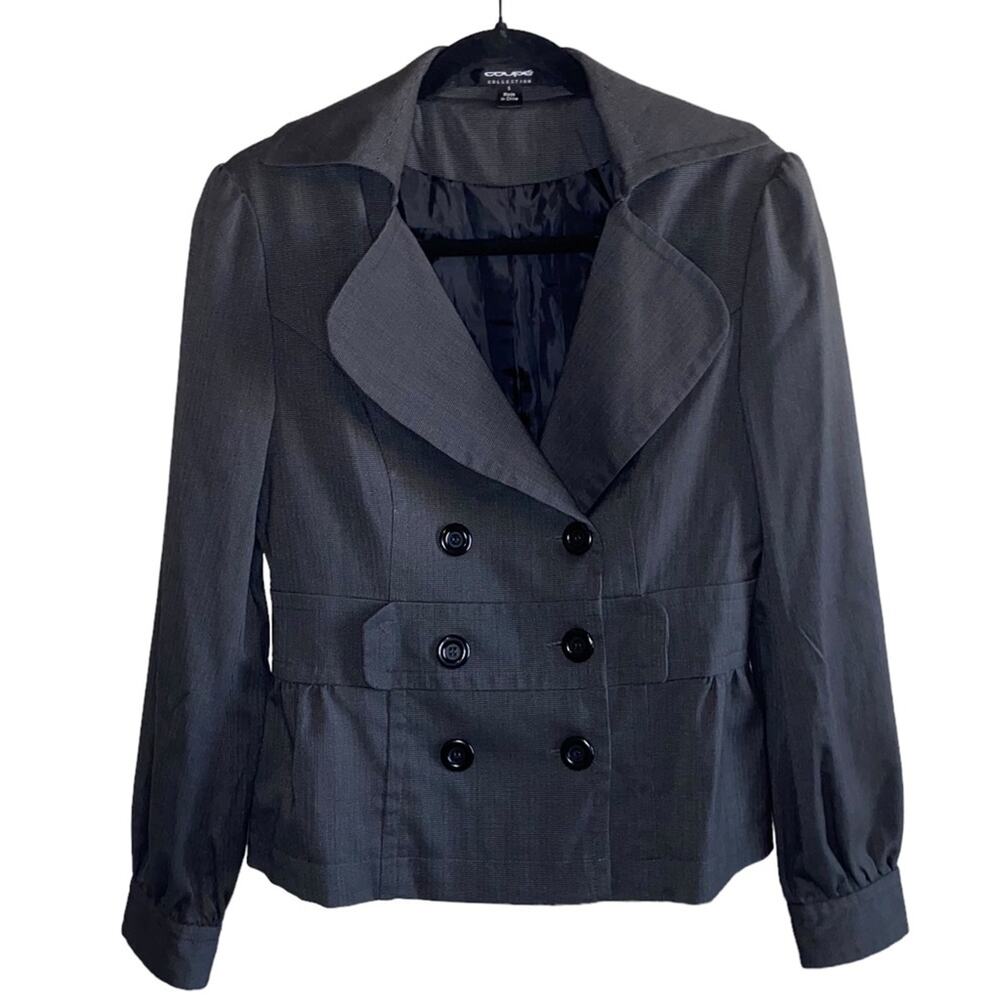 Coupe‎ Collection Gray Peplum Blazer Jacket 5 Parisian Chic Double Breasted